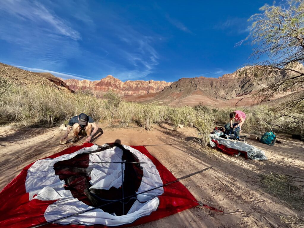 Tent set up in the Grand Canyon.