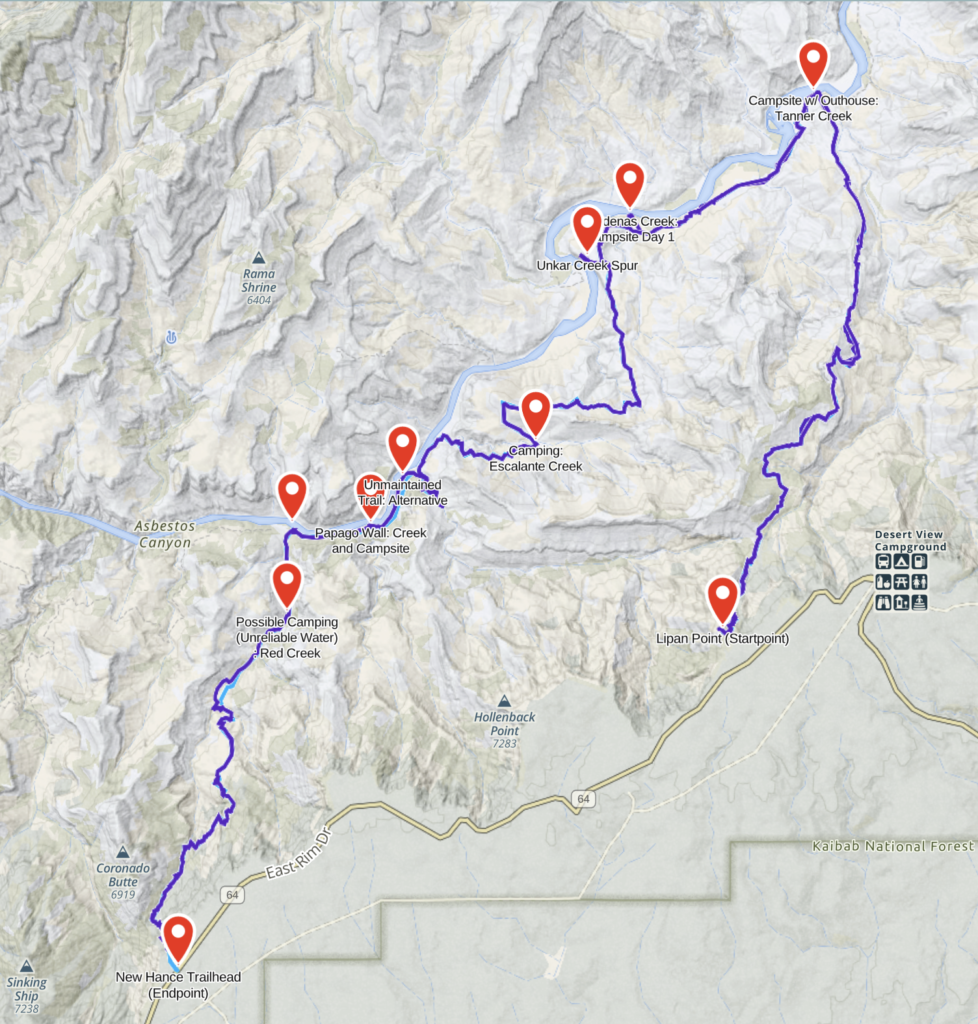 Gaia Map Portal Screenshot of the Escalante Route