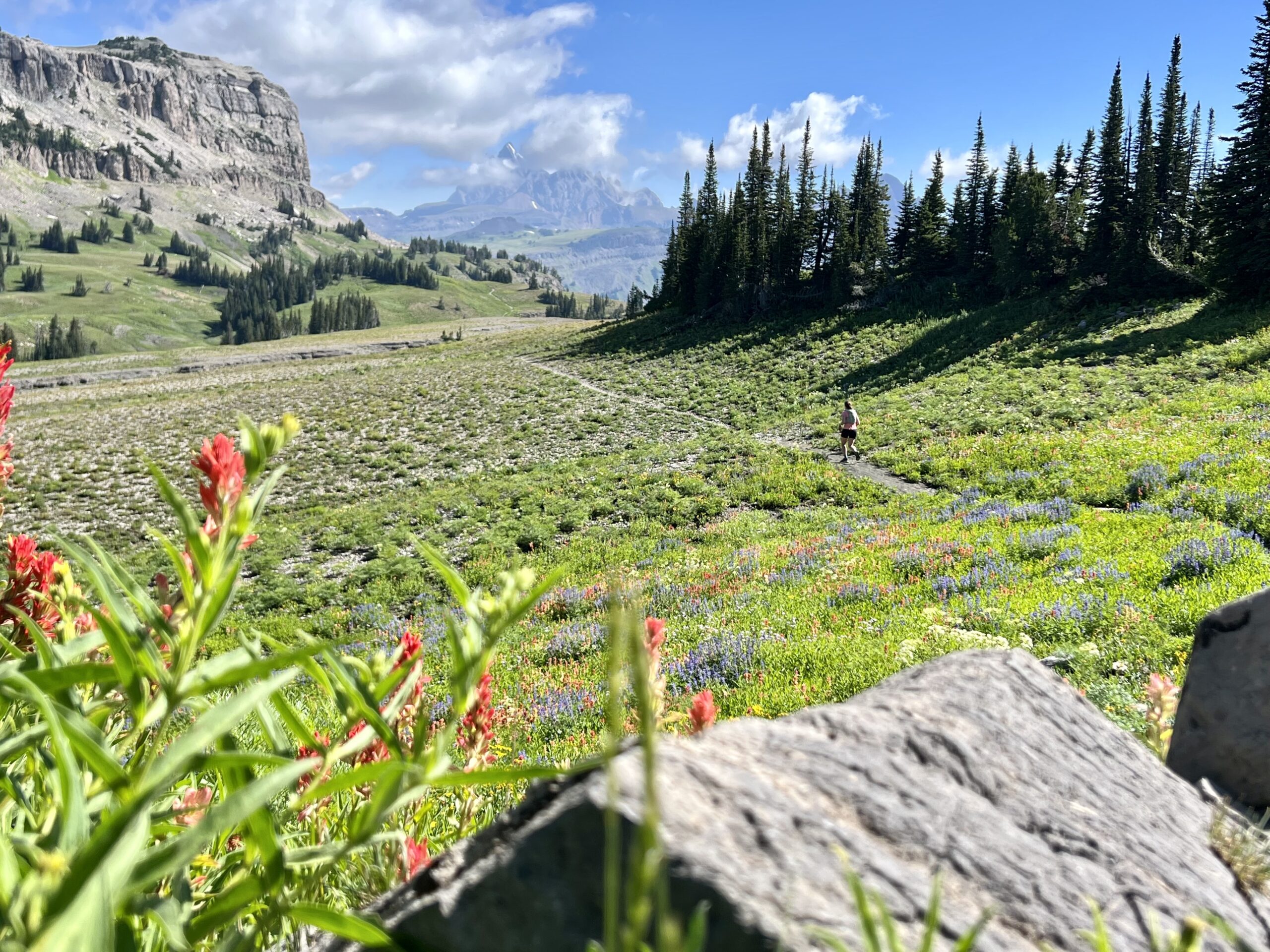 Running towards Grand Teton on the Teton Crest Trail