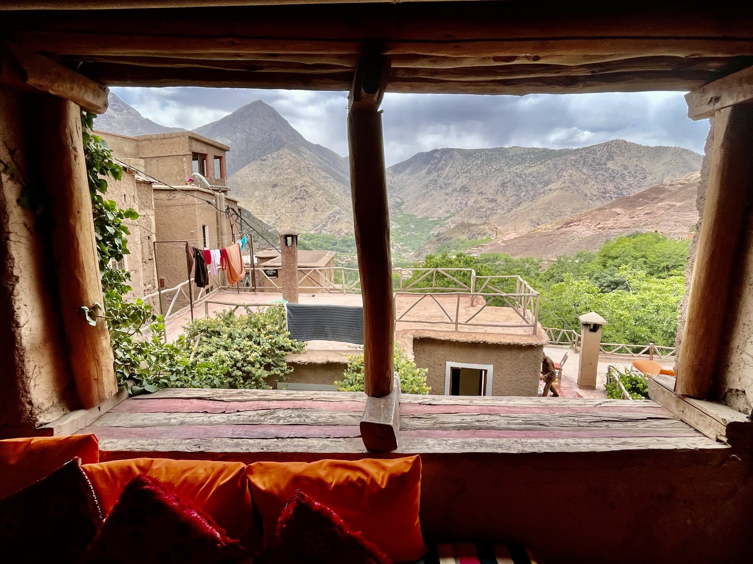 The view from Douar Samra to the ravine hikers climb to access Toubkal. 