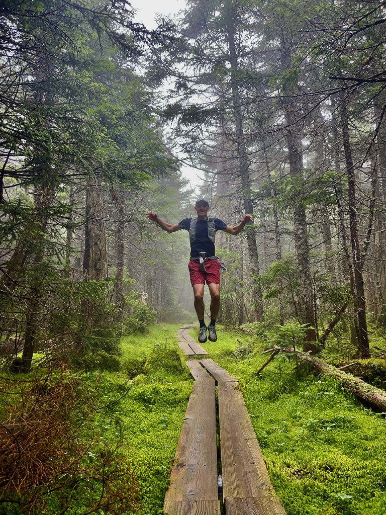 Jumping in the mist.