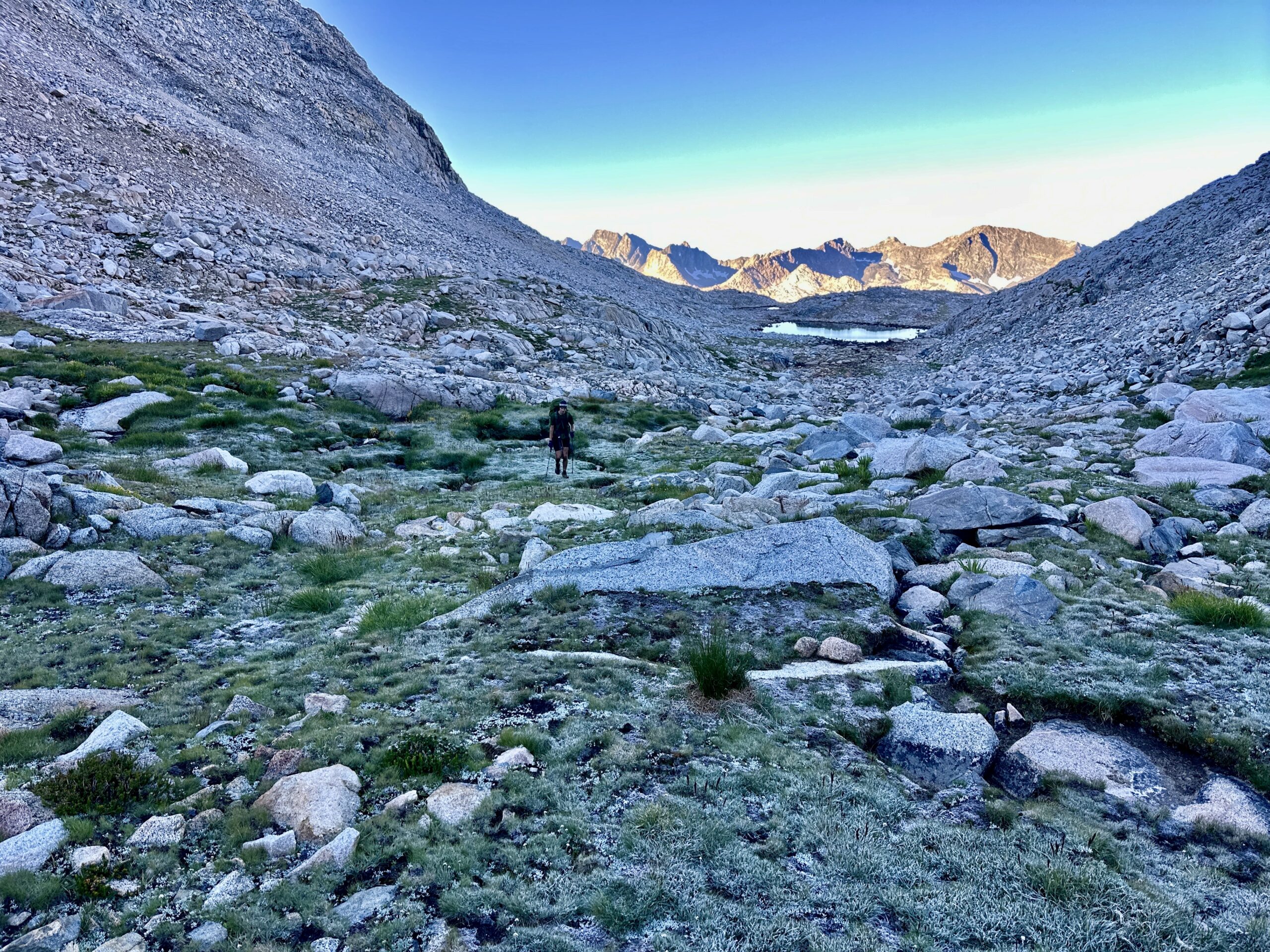 Crossing the final basin before Snow Tongue Pass.